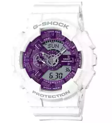 Casio G-Shock Analog Digital 110 Series Purple Dial White Watch GA110WS-7A • $115