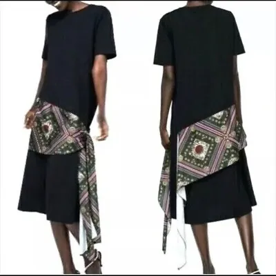 ZARA NWT Flying Z Tee Shirt Dress Silk Scarf Detail Size Medium • $29.99