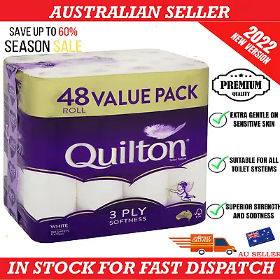 $49.99 • Buy 48x Quilton Toilet Paper Tissue Rolls 3 Ply 180 Sheets And 45x Roll Free Postage