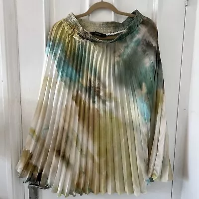 Zara Pleated Midi Skirt Large Watercolour Print • £4.56