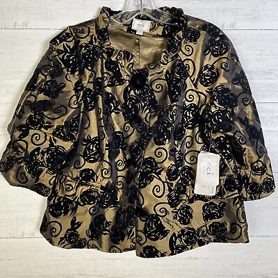 ECI New York Metallic Gold & Black Velvet Floral Button Jacket Formal Sz 12 NEW • $29.70
