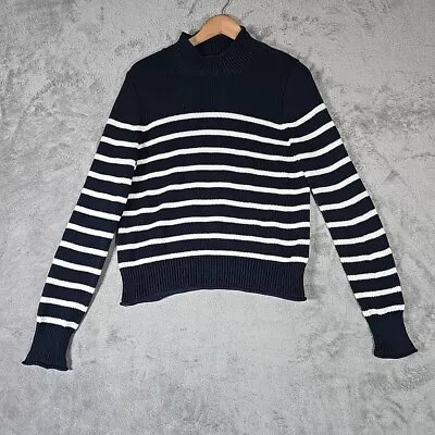 J.CREW Sweater Womens Small Navy Blue & Ivory Stripe 100% Heritage Rollneck  • $23.99