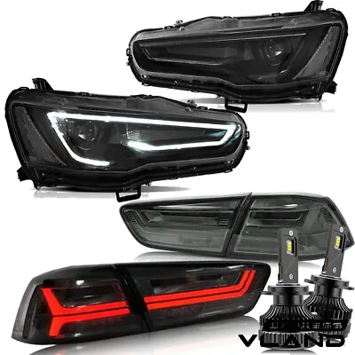 ALL BLACK Headlights+Smoked Rear Tail Lights+LED Kits For Lancer & EVO X 2008-19 • $911.99