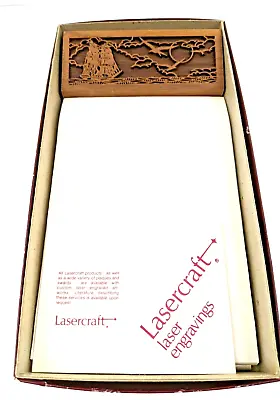 1970s Vintage Lasercraft Walnut Nautical Ship Desk Top Note Pad Holder NEW MIB • $19.95