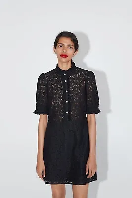 £20 • Buy Zara Black Lace Dress With Rhinestone Buttons Size Small Worn Once