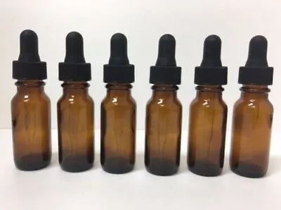 1oz AMBER BOSTON ROUND GLASS BOTTLES GLASS DROPPERS 30ML - 6 Pack • $6.99