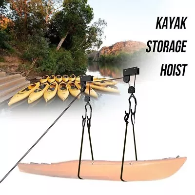 Kayak Hoist Bike Ladder Lift Pulley System Garage Ceiling Storage Cycling Rack • $56.99