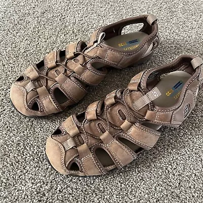 Sketchers Sandals Womens Size 10 Brown Leather Bikers Excursion Lifestyle • $29.99