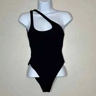 L*Space Phoebe One Shoulder One-Piece Cut Out Ribbed Swimsuit Black Women 10 NWT • $59.97