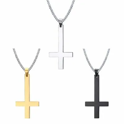 Stainless Steel Upside Down Cross Necklace  Inverted Cross Pendant With Chain • £3.91