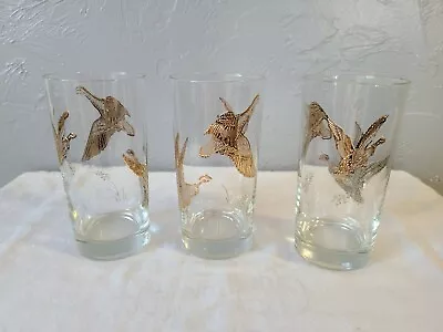 Three Vintage Gold Pheasant In Flight 5 1/2-Inch Drinking Glasses • $14