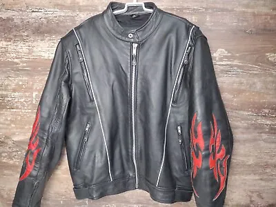 Genuine Leather Motorcycle Jacket With Flames 🔥Vented Men’s Size 48  • $148.75