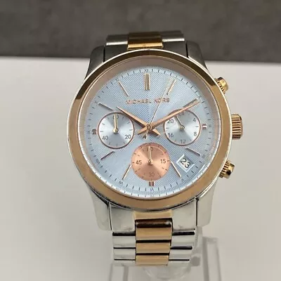 Michael Kors Womens Watch MK-6166 Silver Rose Gold Steel MK6166 Ladies New Batt • £39.90