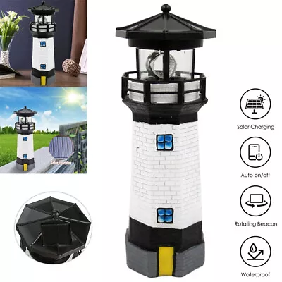 Solar Powered Lighthouse Rotating Garden Light House Decoration Ornament  Led Uk • £16.29