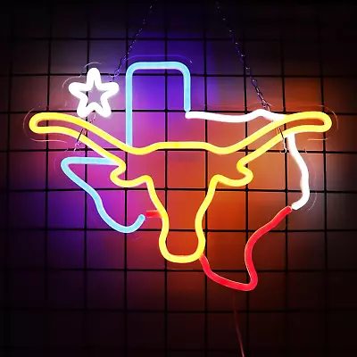 TEXAS Longhorn Neon Sign LED TEXAS Neon Light Sign USB Powered For Man Cave Room • $39.53