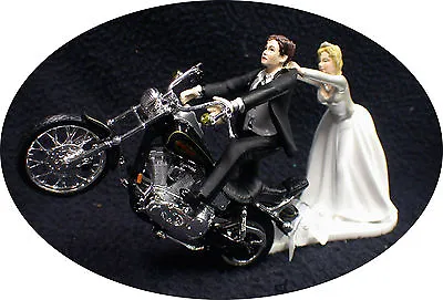 Motorcycle Wedding Cake Topper W/ Black Harley Davidson Funny Groom Top Bike • $69.88