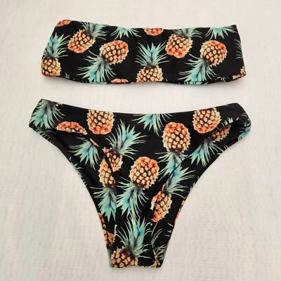 $14.94 • Buy ZAFUL Bikini Black Pineapple 2 Piece Set Swimwear Women Size 4