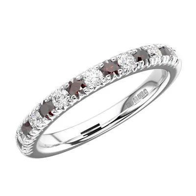 1.00 Ct Pave Set Round Diamond & Ruby Half Eternity Ring 9K White Gold • £435.76