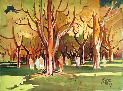 Milford Zornes - Walk In The Park 1993 Original Watercolor Artwork • $3995