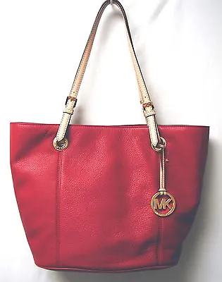 MICHAEL KORS Leather Tote-JET SET ITEM-Red/Tan/Gold-NWT-$278 • $164.99