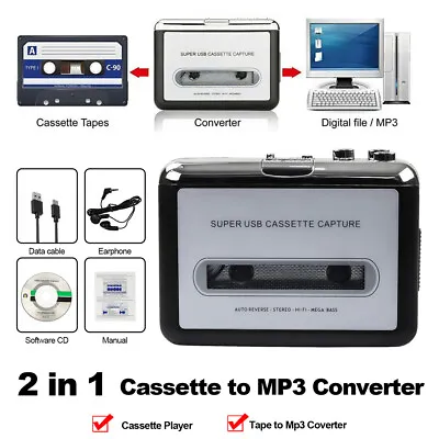 Portable Cassette Player Converter Recorder Convert Walkman Tapes To Digital MP3 • $19.85