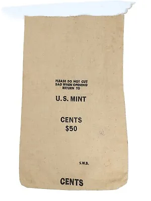 U.S. Mint Penny Cloth Canvas Bag $50 Capacity Empty Bag!! S.W.B 10.5  X 17.5  • $14.88