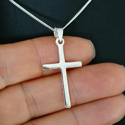 925 Sterling Silver Plain Cross Crucifix Pendant Necklace Jewellery • £10.95