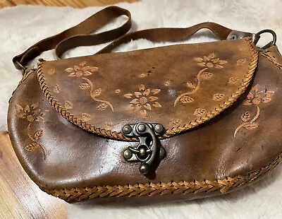 Vintage Tooled Leather Hand Saddle Bag Boho Hippy 1970s Handcrafted Purse 12 X 7 • $20