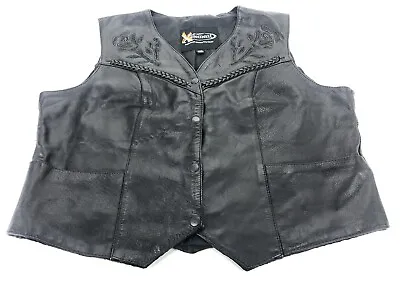 $37.40 • Buy Xelement Womens Motorcycle Leather Vest Sz 2XL Rose Floral Black