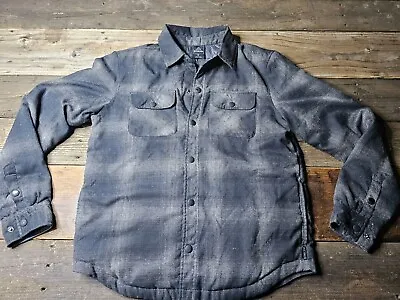 PRANA Quilted Down Fill Snap Front Shirt Mens Size Medium Blk/Gray Plaid Flannel • $34