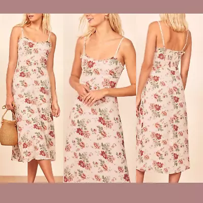 $218 Reformation [ 6 ] Cassandra Midi Dress In Veranda Floral Ivory #5831 • $68.39