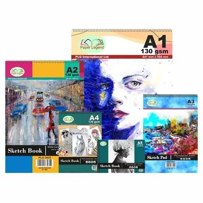 A1 A2 A3 A4 A5 Artist Sketch Book Spiral Drawing Pad White 130gsmCartridge Paper • £8.59