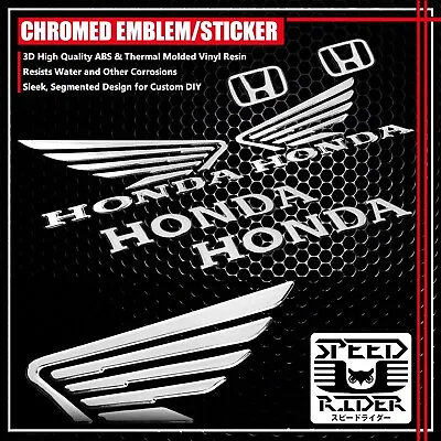 $23.95 • Buy 3.5  3d Wing Decal Sticker+6  Logo+letter Fairing/fender Emblem For Honda Chrome
