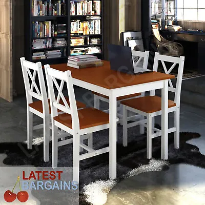 $348.10 • Buy 5 Piece Wooden Dining Set Table 4 Chairs Setting Kitchen Furniture Timber
