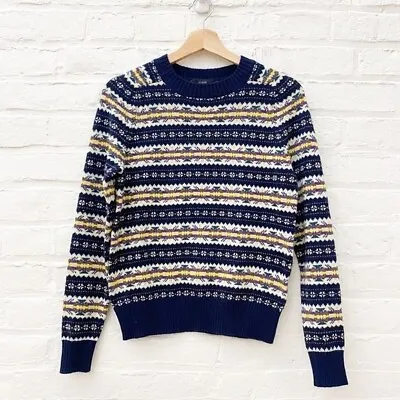 J. Crew || Striped Fair Isle Crewneck Sweater Navy XS • $52.85