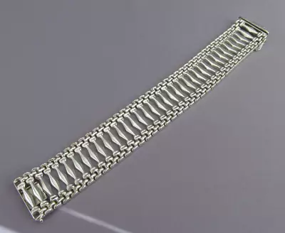 Vintage Jjt Italy Sterling Wide Diamond Pillar Panther Link Tennis Bracelet • $59.99