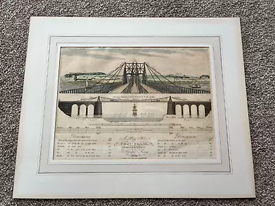 Original 1820 Hand Colour  Print - Plan & View Of A Chain Bridge Over The Menai • £225