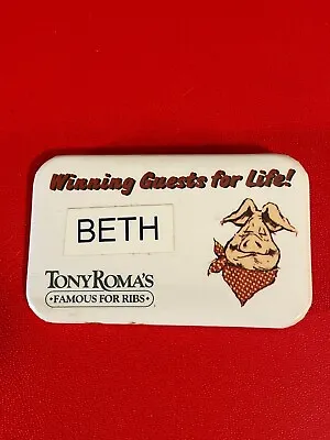 Vintage Tony Roma's Winning Guest For Life Worker Name Tag Pin Button 2.5  In Si • $11.89