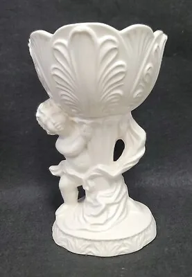$24 • Buy Vintage Ceramuc Creamware Vase Cherub Angel Sixties MCM Art Nouveau