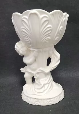 $24 • Buy Vintage Ceramuc Creamware Vase Cherub Angel Sixties MCM Art Nouveau