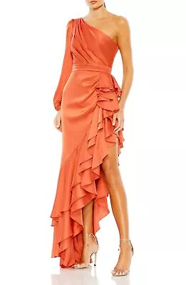 Ieena Mac Duggal 49531 Pleated Cascade Detail OneShoulder Satin ALine Gown SZ 16 • $198.40