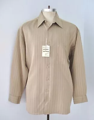 NOS Vtg 90s Aughts Pierre Cardin Beige Stripe No Tuck Sport Shirt Straight Hem L • $19.99