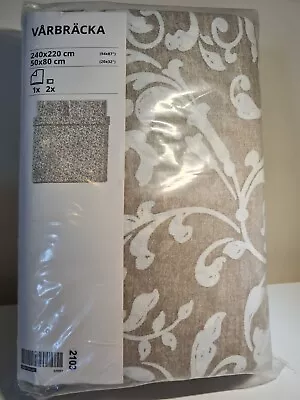 New IKEA VÅRBRÄCKA Duvet Cover And 2 Pillowcases Beige/white 240x220/50x80 Cm • £35.99