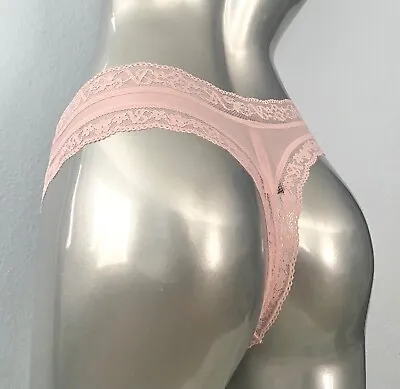 Victorias Secret Nwt Panty Lace Trim Soft Dollhouse Pink Sexy Thong Panty M L XL • $11.24