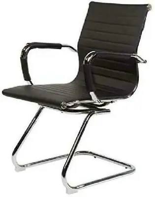 Office Boardroom Cantilever Desk Chrome Chair With Pu Leather Black • £69.99