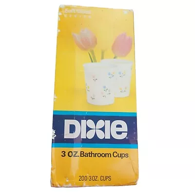 Vintage Dixie Bathroom Cups 3oz Yellow Tulip Flower Soft Tones Box Prop NOS • $23.99