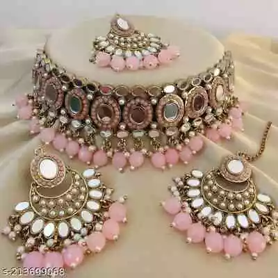 Indian Bollywood Gold Plated Kundan Choker Bridal Necklace Earrings Jewelry Set • $19.69