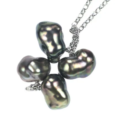 Mikimoto K18WG Black Butterfly Baroque Pearl Diamond Pendant Necklace  - Auth Fr • $1488.80