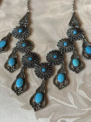 Vintage Silver Turquoise Dangle Necklace • $15