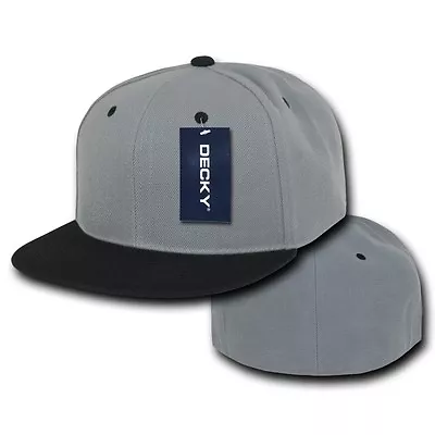 Gray & Black Fitted Flat Bill Plain Solid Blank Baseball Ball Cap Caps Hat Hats • $16.95